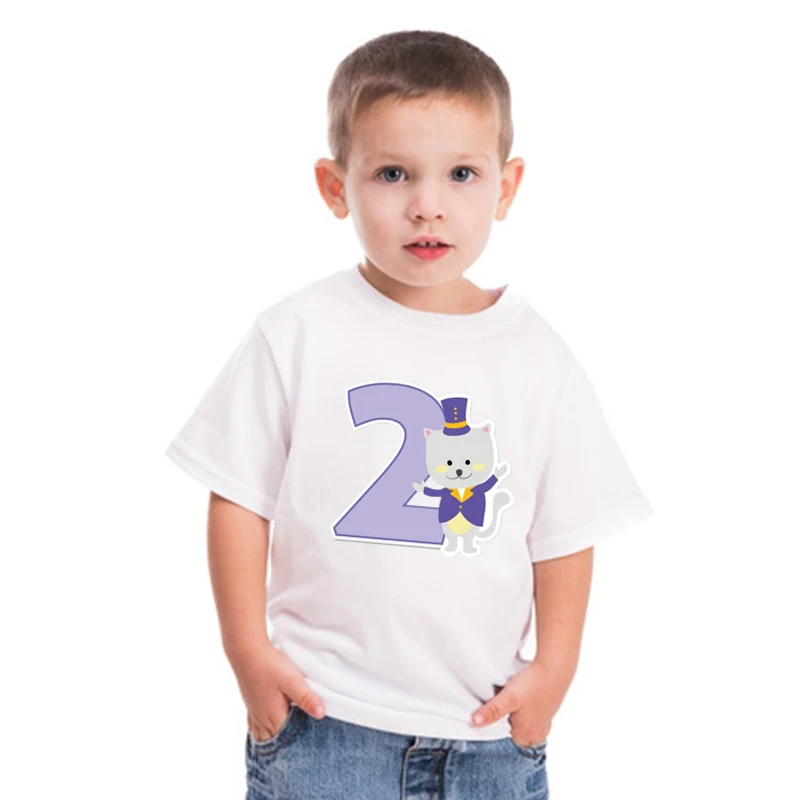 

Детская Хлопковая футболка с принтом, Детская футболка с мультяшными животными и цифрами для мальчиков 2, 4, 6, 7, 8, 9, подарок на день рождения, ...