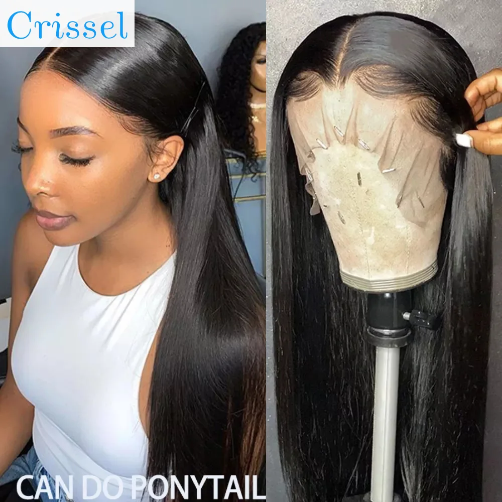 

Crissel Bone Straight Human Hair Wigs For Women 13X4 Lace Frontal Wig Malaysian Straight Lace Closure Wig 4X4 Lace Wig