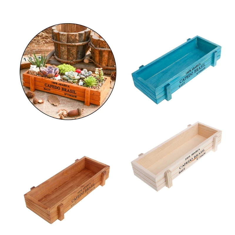 

P15F Vintage Wood Garden Flower Planter Succulent Pot Rectangle Trough Box Plant Bed