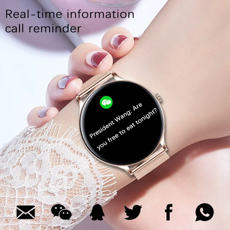 Новинка 2021 женские умные часы с круглым сенсорным экраном роскошные стальные
