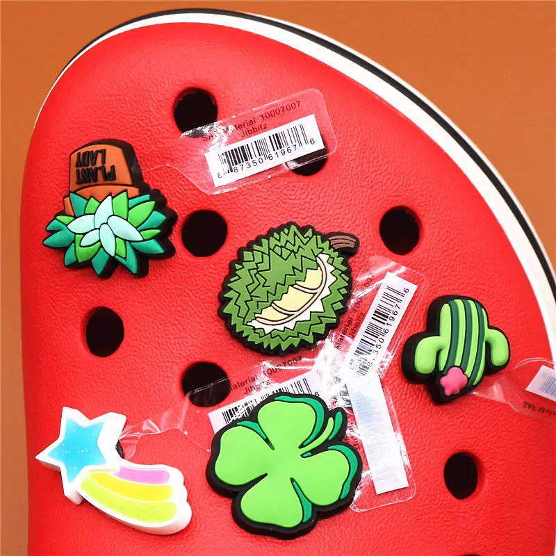 Single Sale Original Shoe Decoration Cute Cactus Clover Meteor Durian PVC Shoe Charms Accessories for Croc Buckle Jibz Kids Gift