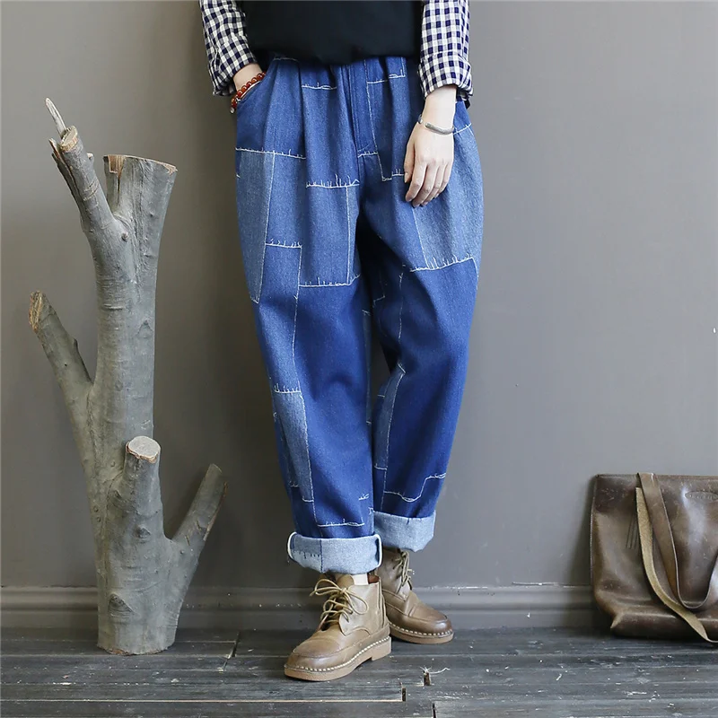 Женские Лоскутные штаны-шаровары с эластичной талией в стиле ретро хлопковые