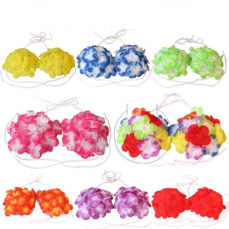 

2022 New Woman Girls Hawaii Flower Bra Floral Lei Hula Bra Children Adults Dance Performance Dress Decor Summer Party Favors