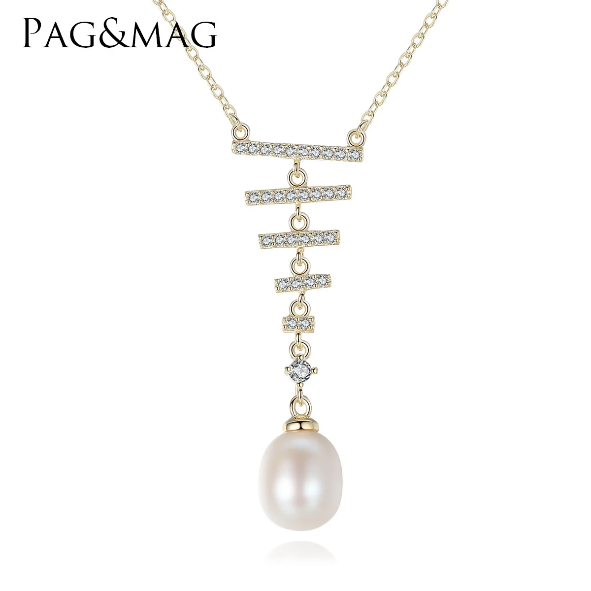 

PAG-MAG Korean-style women's necklace S925 pure silver natural freshwater pearl set 3A zircon jewelry hair