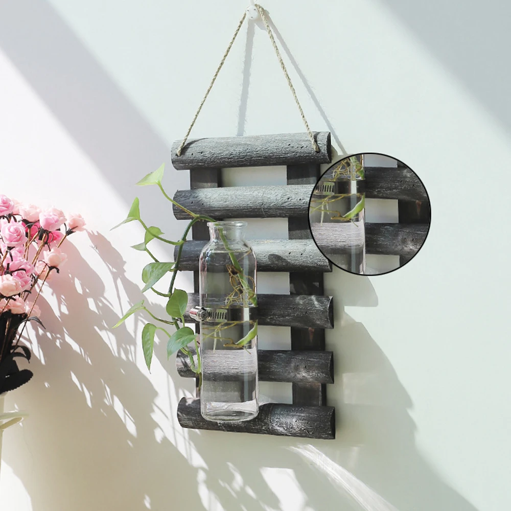 Ретро деревянный контейнер для растений подвесной стеклянный цветок ваза