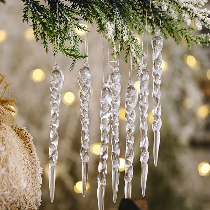 

5/12PCS Christmas Decorations Simulation Ice Xmas Tree Pendant New Product Fake Icicle New Year Xmas Tree Hanging Ornament
