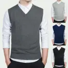 Мужской кашемировый жилет, Однотонный свитер без рукавов с V-образным вырезом, 2020