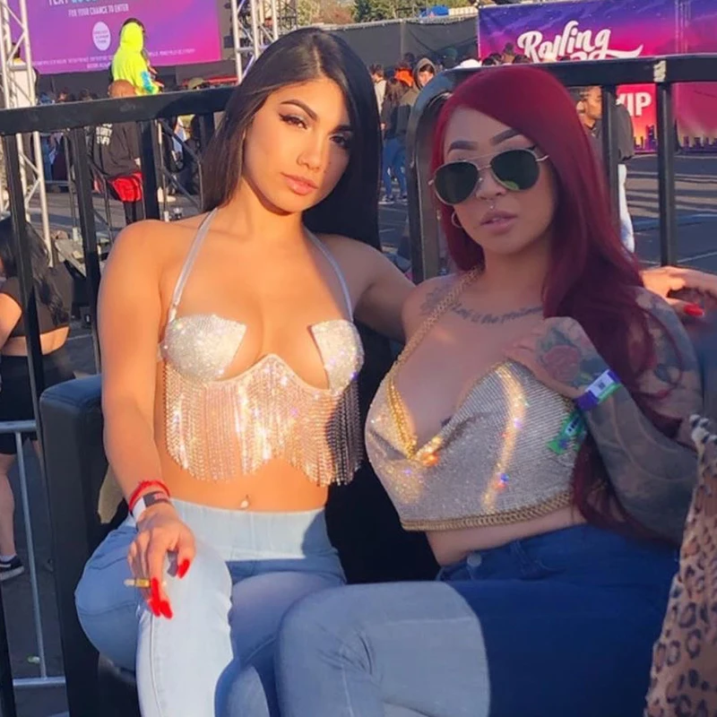 Блестящие стразы бикини комплект шикарный с лямкой на шее звено цепи бюстгальтер