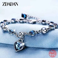 zdadan 925 sterling silver charm sapphire heart bracelet chain for women fashion engagement party jewelry gift