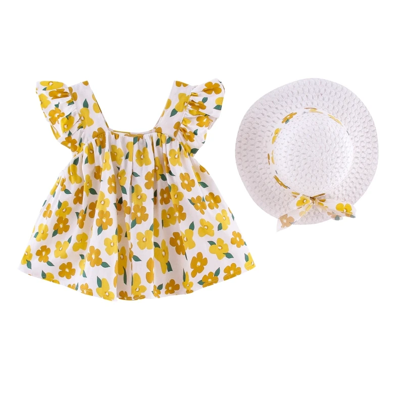 

2021 Summer Cute Little Baby Girls Dress Summer Girls New Idyllic Floral Full Body Sleeveless Hat Girl Suspender Girls Skirt