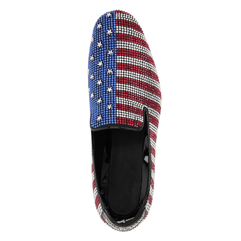 New Fashion Striped Rhinestone Shoes Men Flat Loafers Mixed Color Drill Mens Casual Shoes Classic Zapatos De Hombre