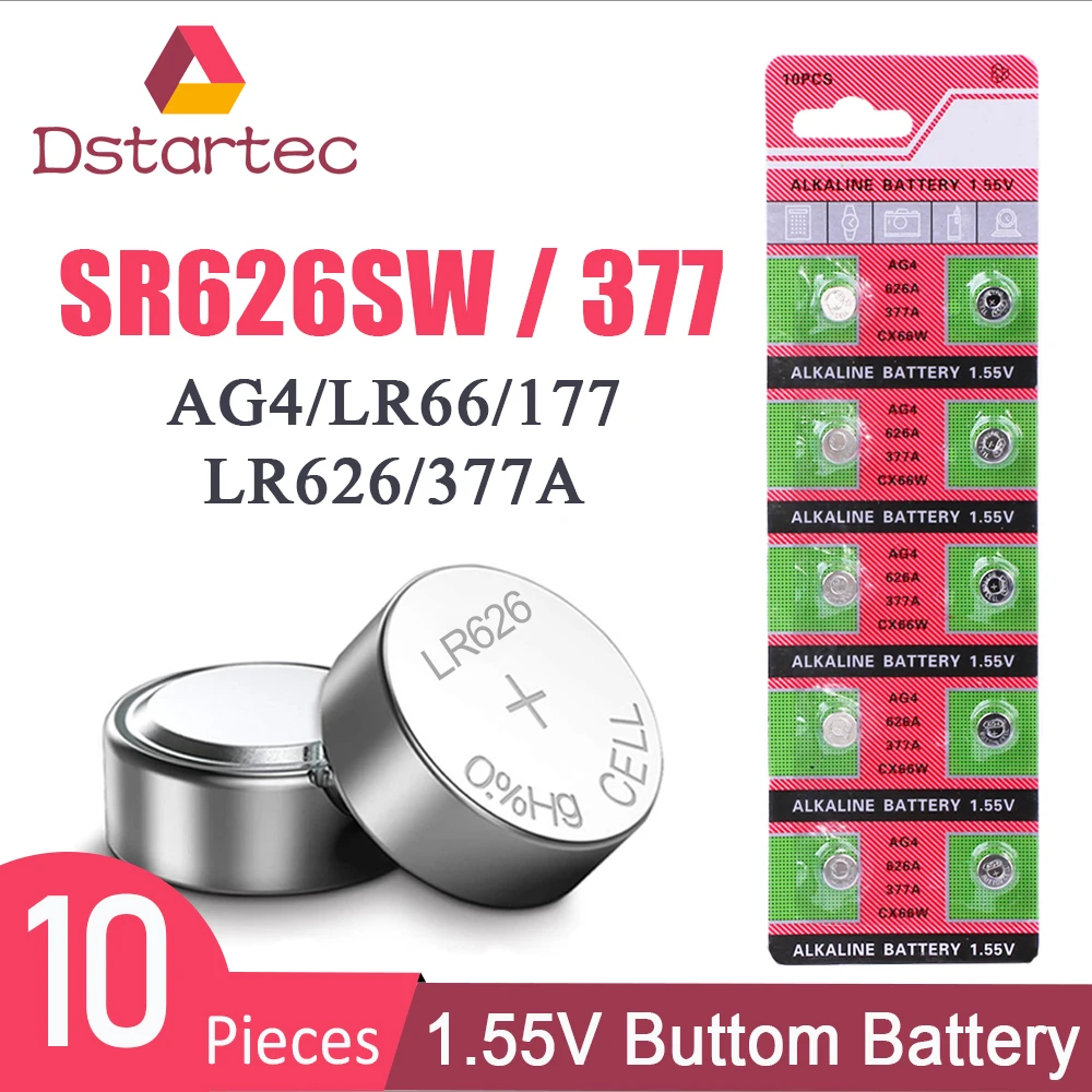 

2020-New 10pcs/pack 30mAh AG4 377 Batteries SR626SW SR626 177 376 626A LR66 LR626 SR66 Button Cell Watch 1.55V Battery