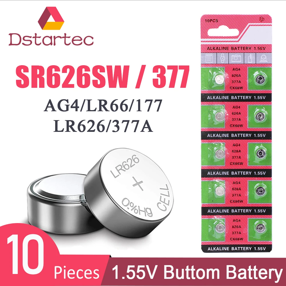 Новинка 2020 10 шт./упак. 30mAh AG4 377 батарейки SR626SW SR626 177 376 626A LR66 LR626 SR66 часовая батарейка