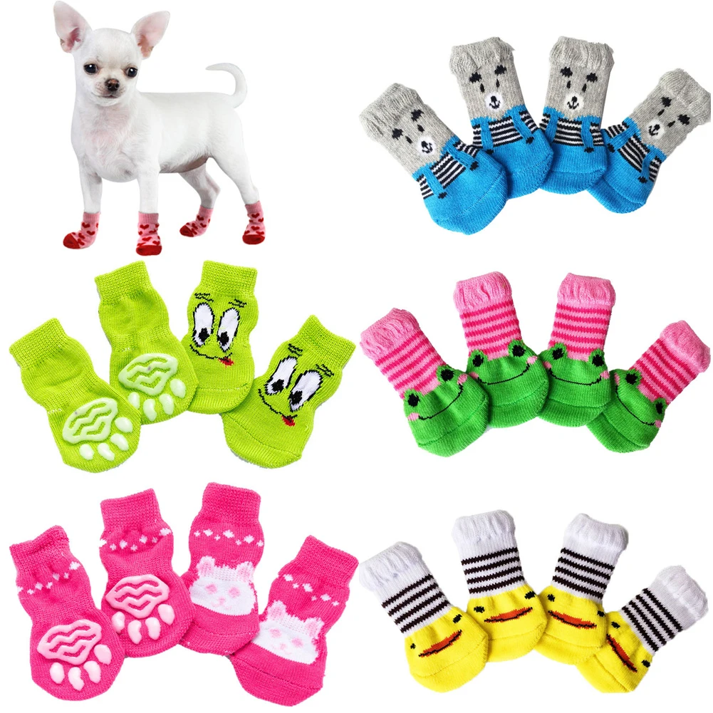 4 pezzi simpatici calzini per cani con stampa antiscivolo gatti scarpe per cuccioli zampa protettore