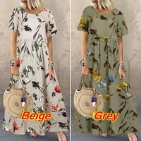 fashion summer maxi dress womens printed sundress casual short sleeve vestidos female high waist robe femme