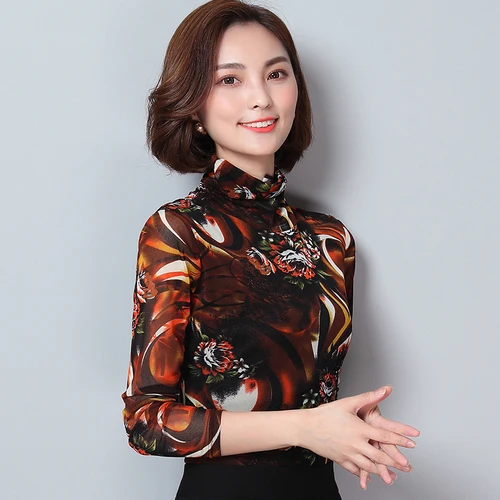 2020 Autumn New Fashion Beautiful Big Flower High Collar Large Size Xxxl Designs Women Simple Sexy Commute Lady Bottoming Shirts |