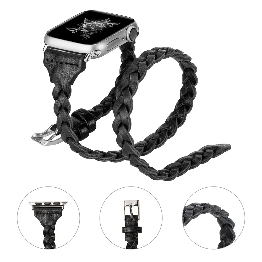 Ремешок Wearlizer Кожаный Плетеный для Apple Watch Band 5 38 мм 40 42 44 двойной браслет iWatch Series 4 3 2