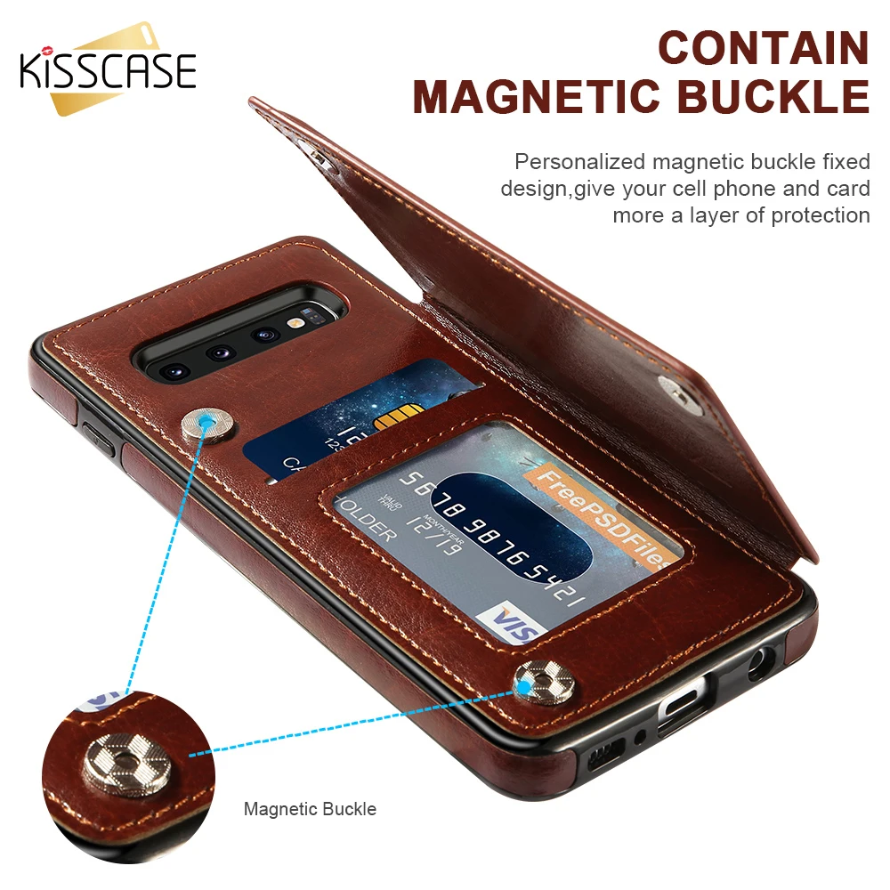 Кожаный чехол KISSCASE для Samsung A50 с отделениями карт S10 Plus S8 9 7 Note 10 A40 A70 | Мобильные