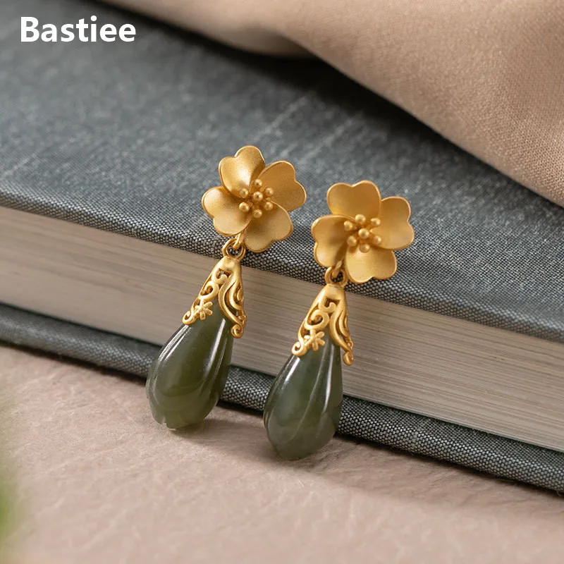 Bastiee Gold Plated Big Stud Earrings For Women Luxury Jewelry Flower Vintage Earings
