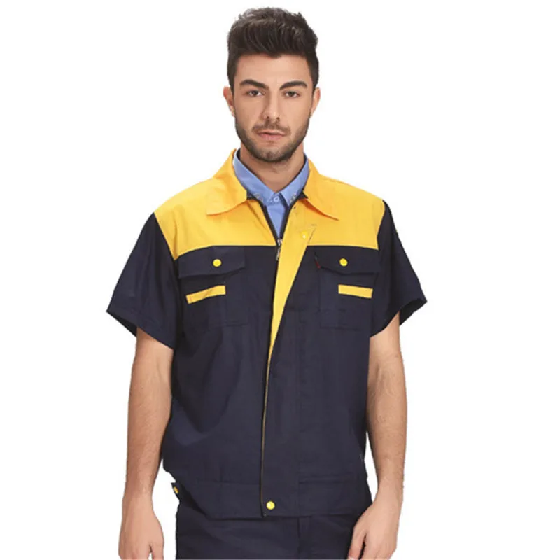 Рубашка мужская с короткими рукавами рабочая одежда в стиле пэчворк карманами