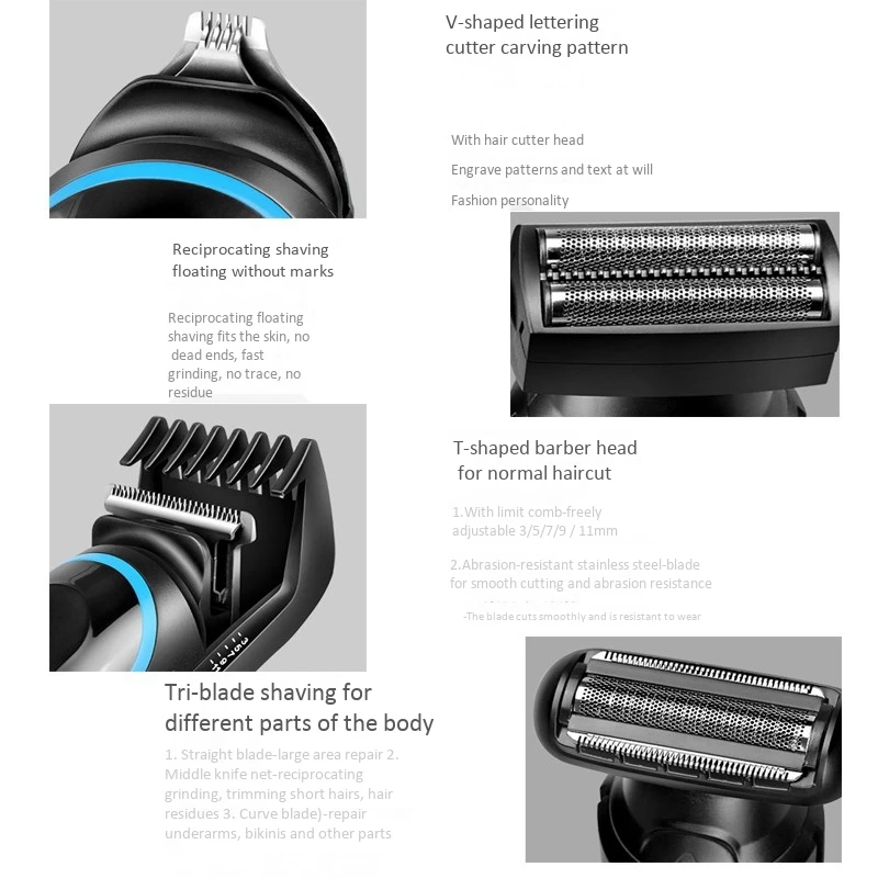 

Hair Clippers for Men 5 in 1 Beard Trimmer Ear and Nose Trimmer Detail Trimmer Cordless & Rechargeable EU Plug