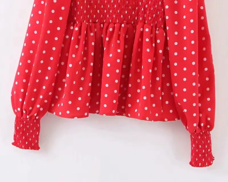 

fashion new lantern sleeve red blouse women dot blusas mujer de moda elastic shirt for girls feminina dropshipping