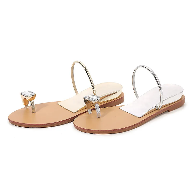 

2021 new Rhinestone 4cm raised slope heel clip toe sandals women's one-sided fashion sandals Beach Ladies Outdoor Slippers Women