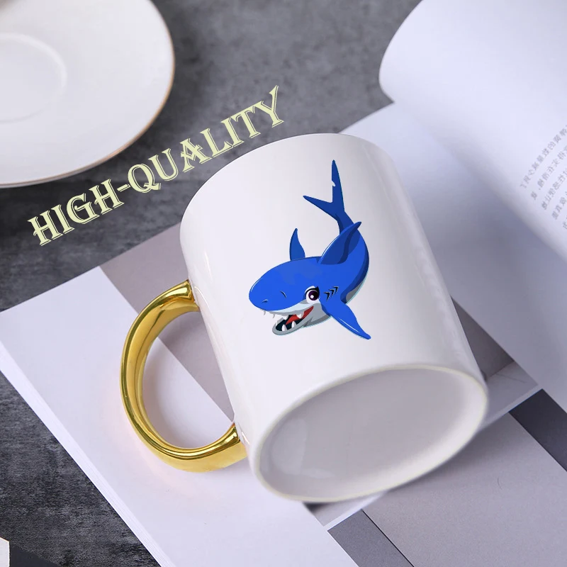 400 мл креативная керамическая кружка синего цвета с узором Акула Друзей завтрак