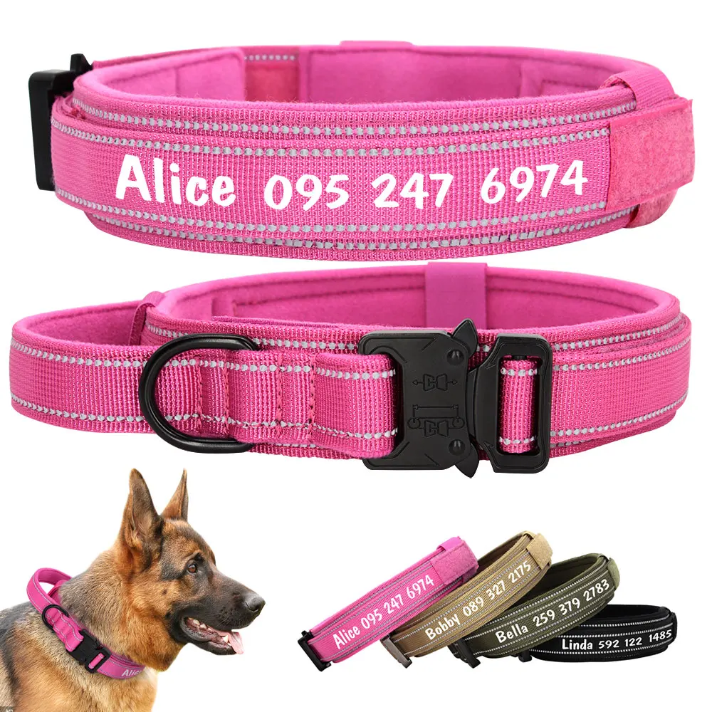 

Personalized Military Dog Collar with Handle Tactical Reflective Dog Collars Custom Pet Collars for Medium Large Dogs Bulldog