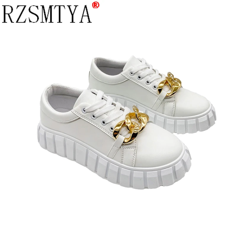 

PU Leather White Shoes Women Platform Sneakers for Women Spring 2021 New Black Casual Shoes Female Flat Form Sneakers