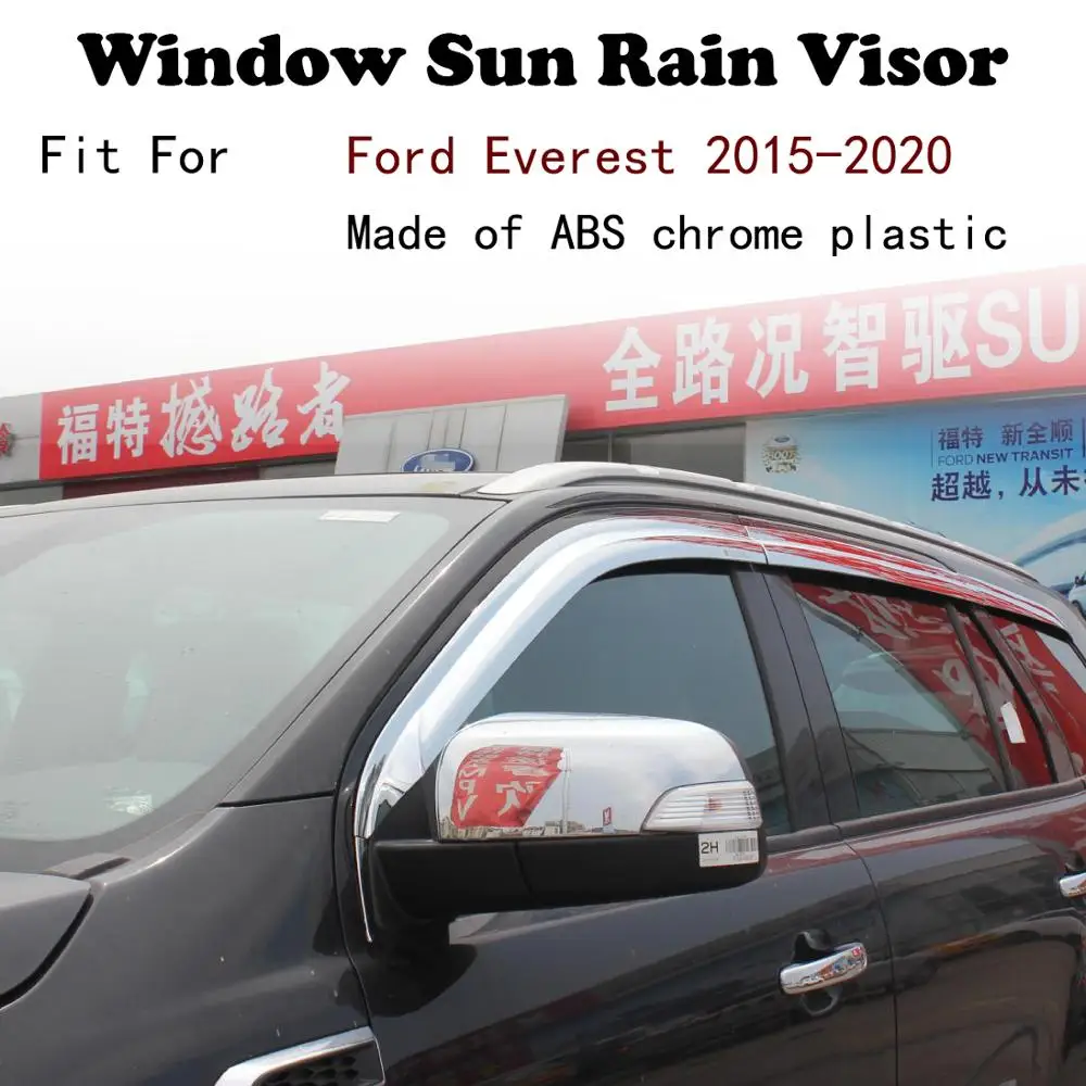 

ABS Chrome plastic Window Visor Vent Shades Sun Rain Guard car accessories For Ford Everest 2015-2020