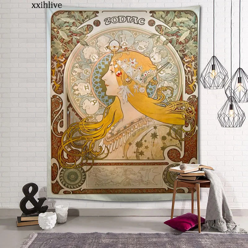 

Alphonse Mucha Art Tapestry Customizable Bohemian Wall Hanging Room Carpet HD Tapestries Art Home Decoration Accessories