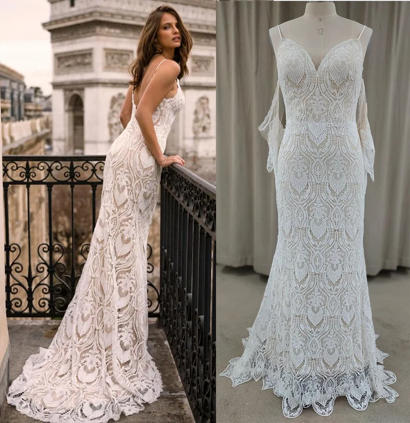 

Boho Lace Wedding Dresses Ivory Sweetheart Country Vintage Long Beach Bridal Gowns Vestidos de Novia for Women
