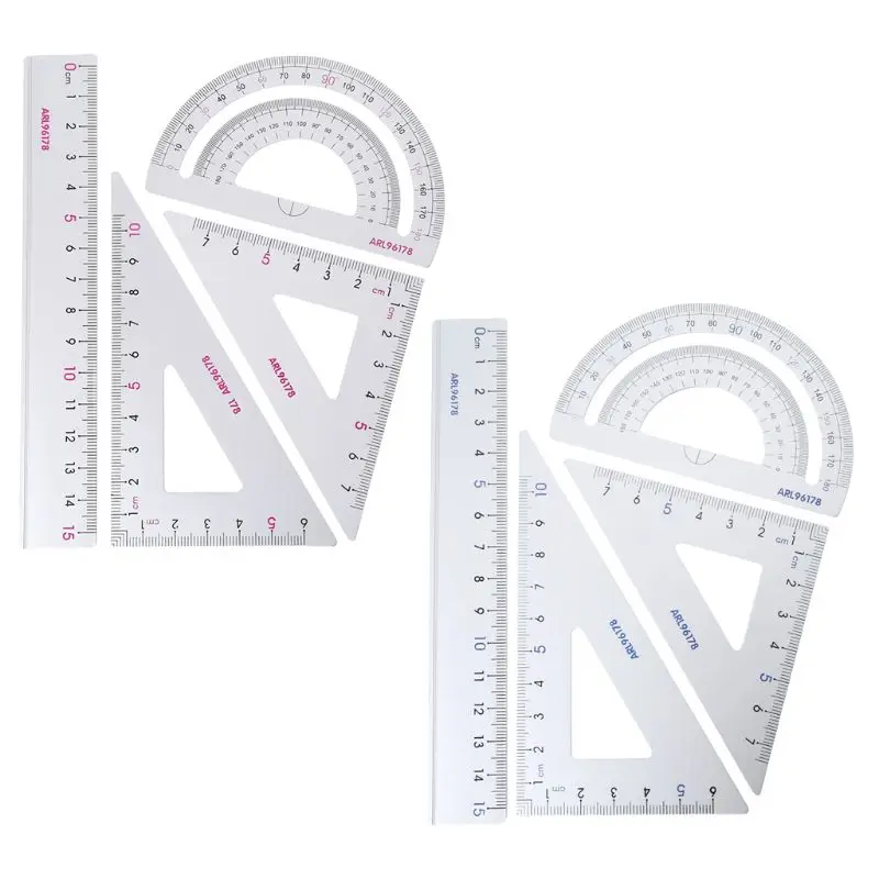 

G92E 4Pcs Drawing School Supplies Set Square Triangle Ruler Aluminum Alloy Protractor