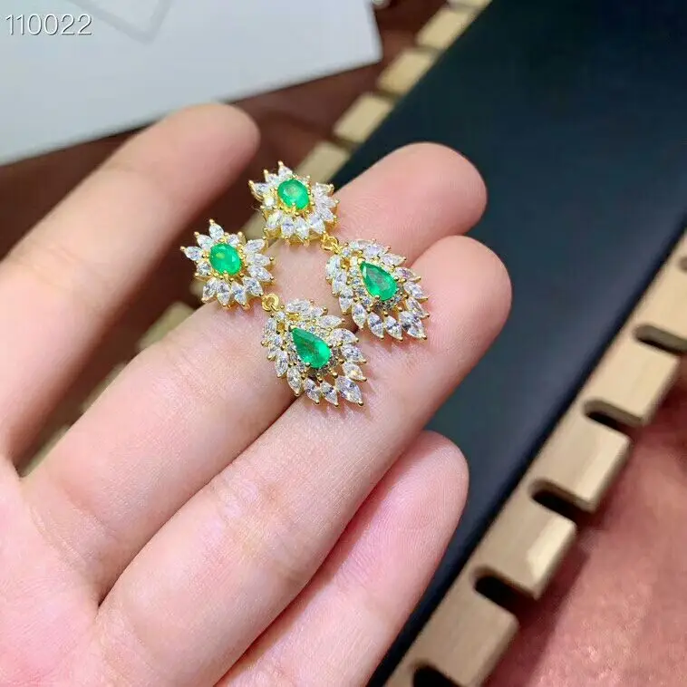 Женские серьги подвески из серебра 925 пробы с изумрудом|Серьги-подвески| |