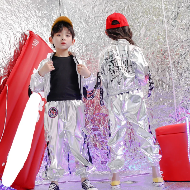 Детская одежда в стиле хип-хоп повседневная Серебристая кофта + штаны-Джоггеры