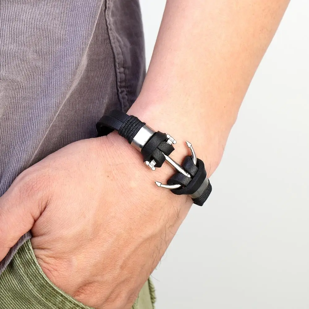 Высококачественный Браслет из натуральной кожи и сплава мужской женский модный