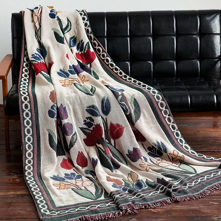 Tulip Design Blanket Vintage Throw Multifunction Sofa Covers Slipcover High Quality Europe Style Stitching Travel Plane Blanket