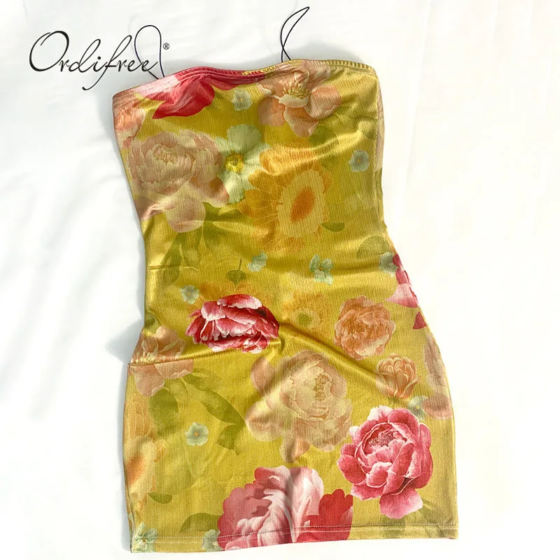 

Ordifree 2021 Summer Women Mini Party Dress Spaghetti Strap Night Club Wear Floral Print Vintage Sexy Bodycon Pencil Dress