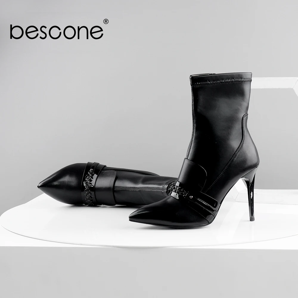 BESCONE/женские ботильоны Высококачественная обувь из овечьей кожи на молнии