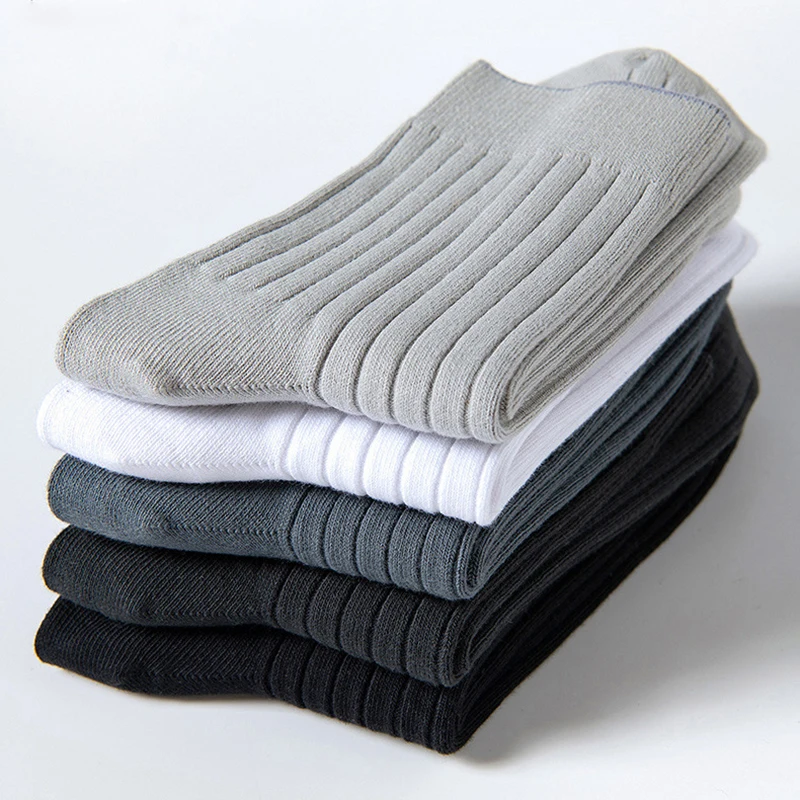 

10 Pairs/Lot Business Socks for Men 100% Cotton Black White Solid Socks for Business Man Quality Thick Wedding Sock