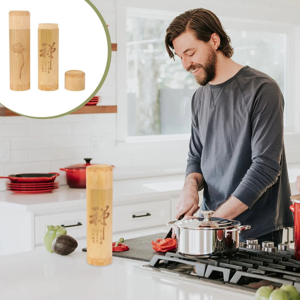 

2Pcs Tea Canister Bamboo Tea Container Practical Bamboo Tube (Light Brown)