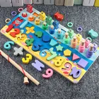 Детская деревянная игрушка Монтессори для дошкольников, развивающая доска для занятий, математика, рыбалка, цифровые строительные блоки, геометрические фигурки, игрушка
