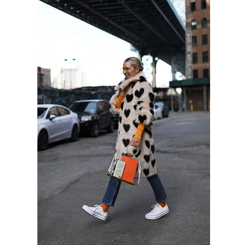 TOPFUR New Fashion Mink Peach Heart Pattern Long Coat With lapel  Long Sleeve Winter Warm For Women Luxury Coat