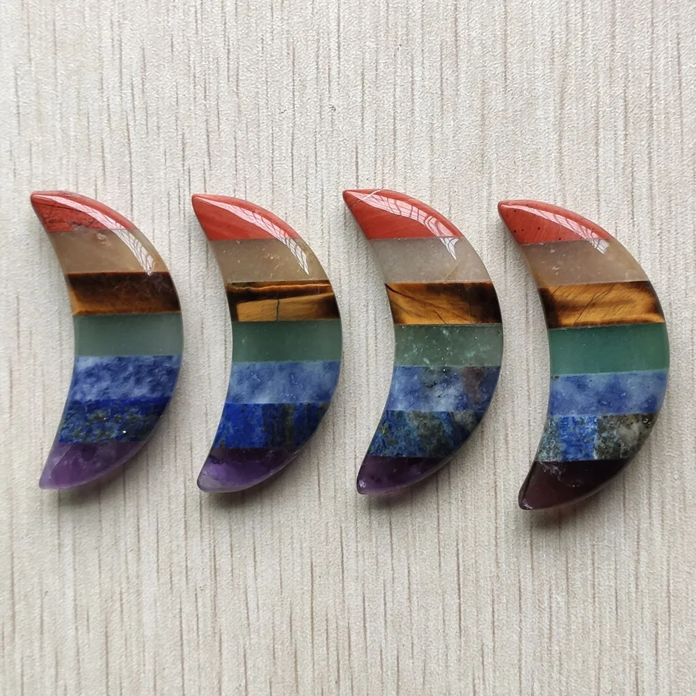 

Fashion natural stone 7 Chakra Layered moon shape no hole pendants for jewelry making Wholesale 4pcs/lot free shipping