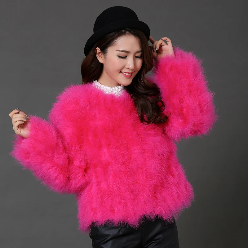 Real Fur Coat Women Fashion Fur Coats Winter Real Ostrich Fur Jackets Natural Turkey Feather Fluffy Outerwear Lady C418-1