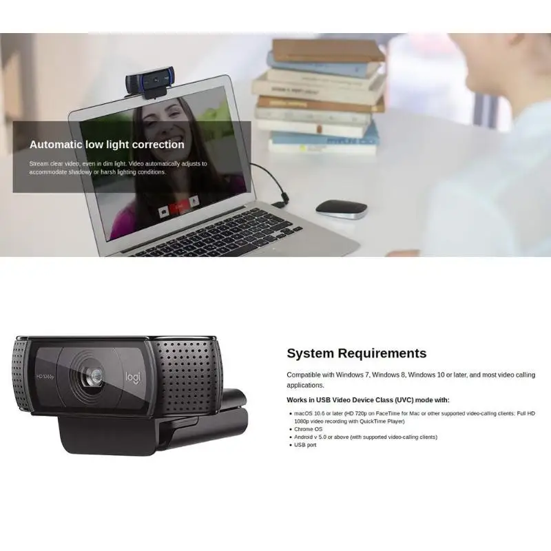 Лидер продаж веб-Камера однотонные Цвет logitech C920 Широкоэкранный Автофокус HD 1080P Встроенный микрофон вебкамера с usb-разъемом для компьютера