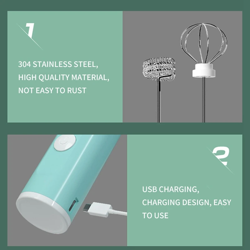 

Milk Frother Handheld Electric Rechargeable Frother for Coffee Stainless Steel Green Christmas Gift