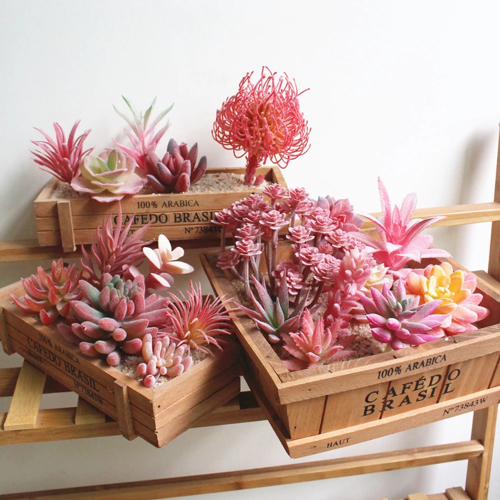 

12PCS Artificial Plants Succulents Decoration Realistic Flocking Unpotted Plantas Artificiales Para Decoracion