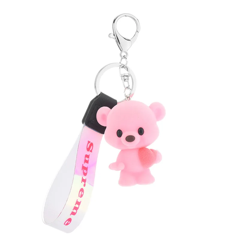 

New cute flocking bear doll keychain vinyl pendant creative couple car keychain bag pendant